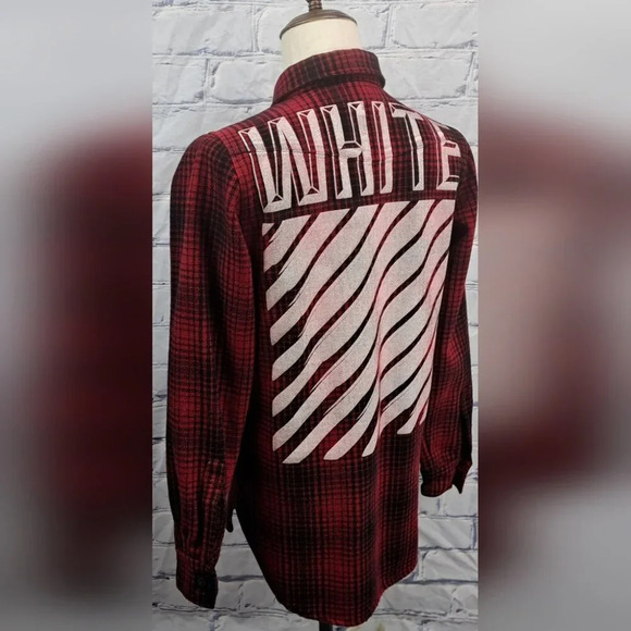 Off-White Virgil Abloh Thick Heavy Wool Flannel Shirt Jacket Puff Print Plaid XS - Picture 1 of 16